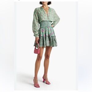 HEMANT & NANDITA Embellished Floral Print Cotton Mini Dress